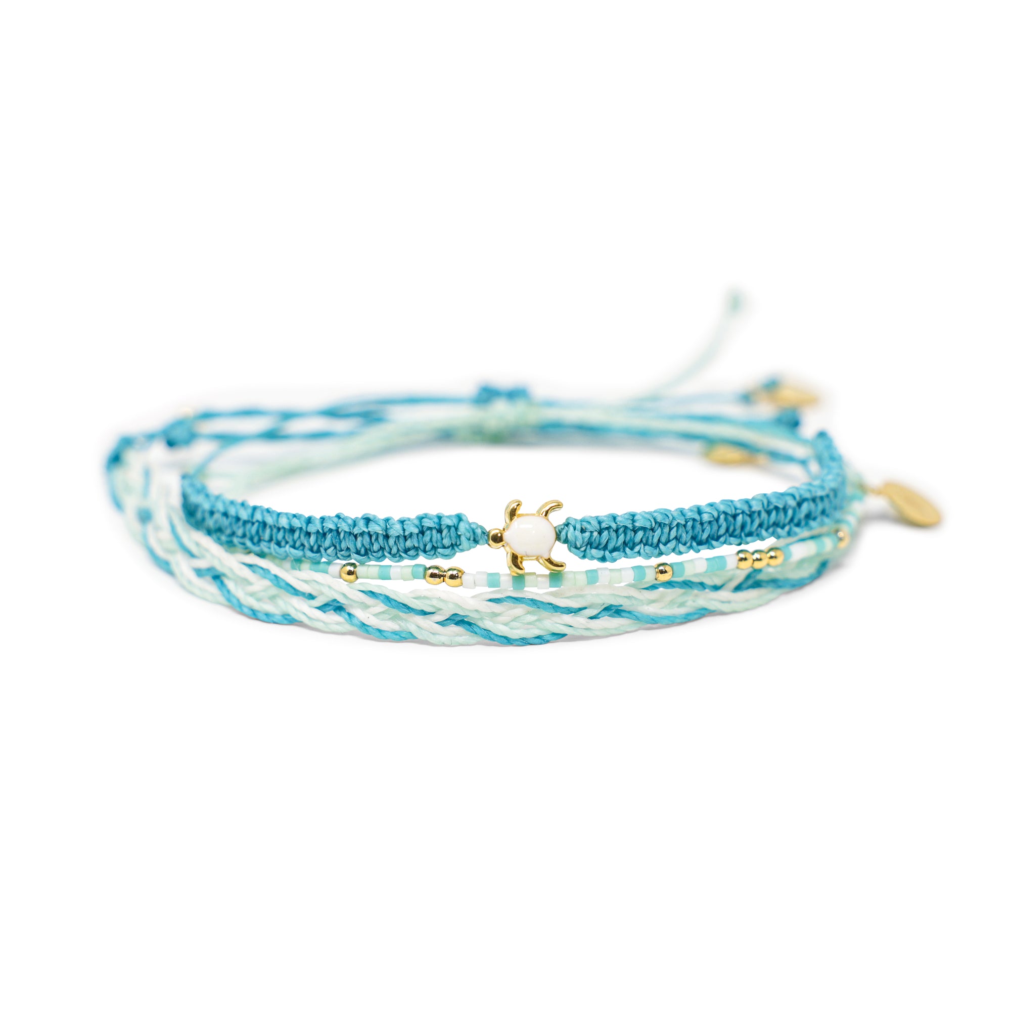 Teal & White Turtle Bracelet Stack