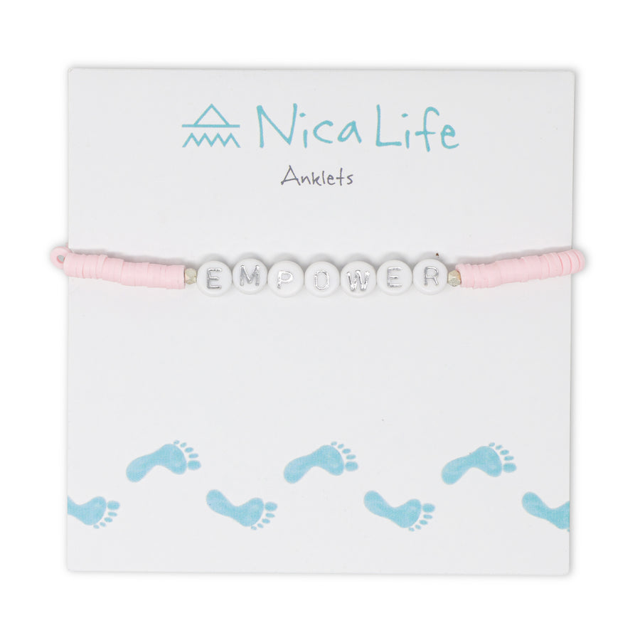 Light Pink EMPOWER Word Anklet on White