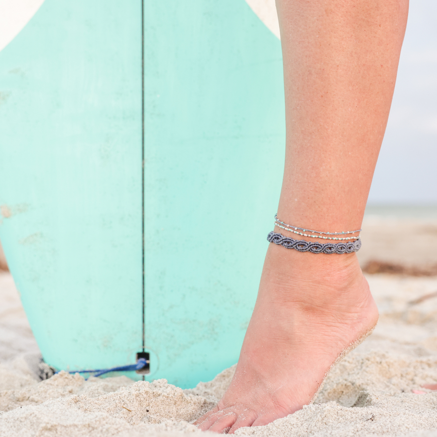 Grey Pink Teal Bead Anklet on White