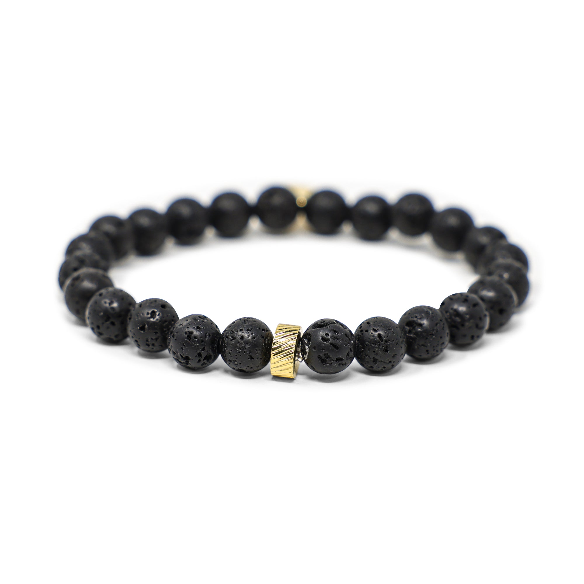 Lava Bead & Gold Men's Stretch Bracelet