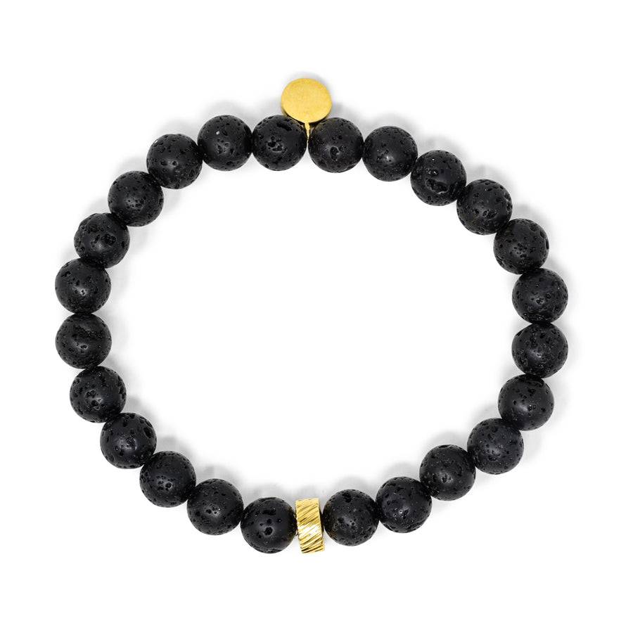 Lava Bead & Gold Men's Stretch Bracelet