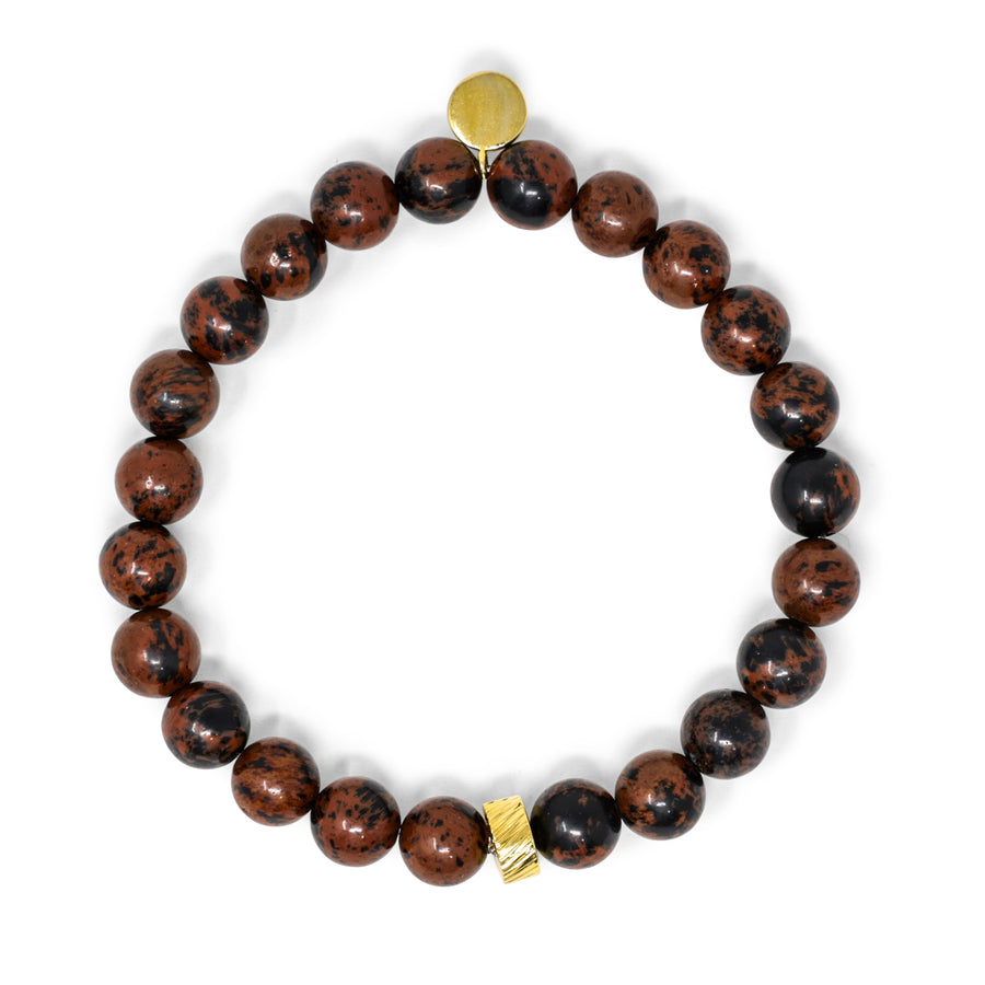 Brown Obsidian & Gold Men's Stretch Bracelet