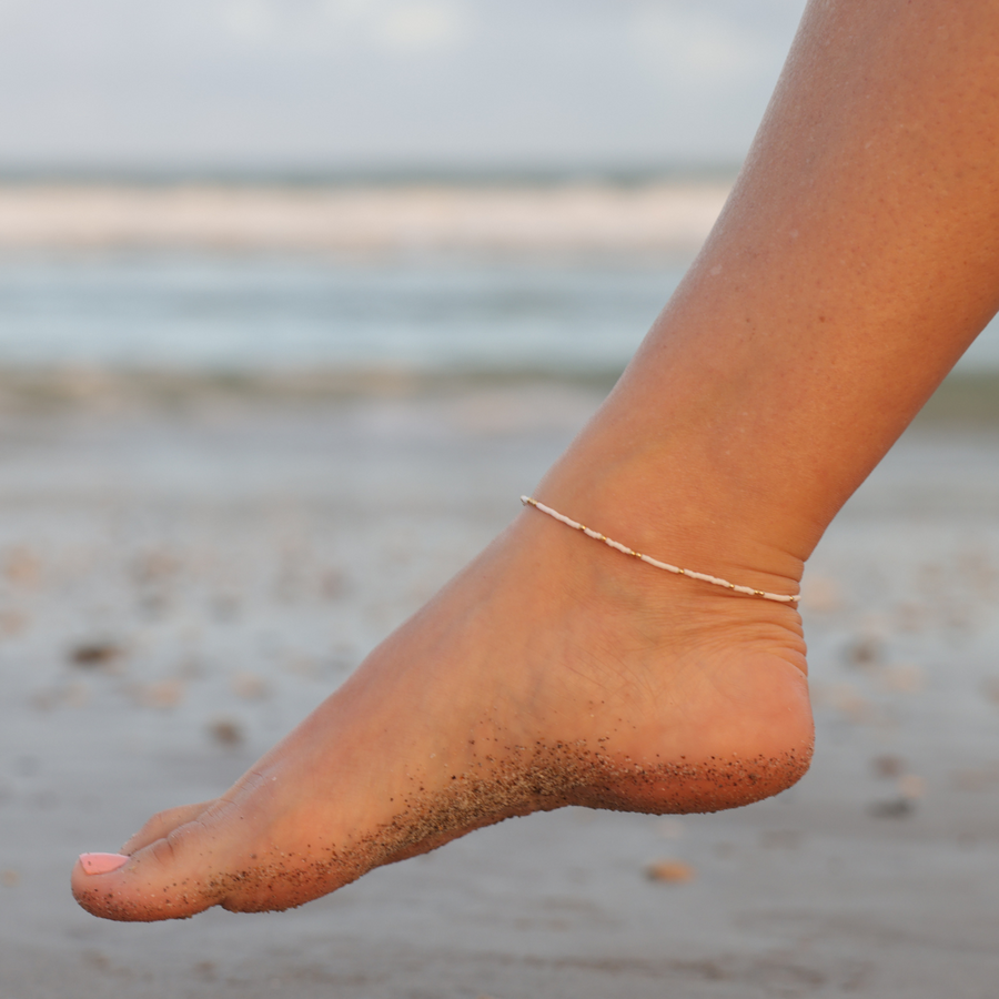 Coral & Gold Bead Anklet