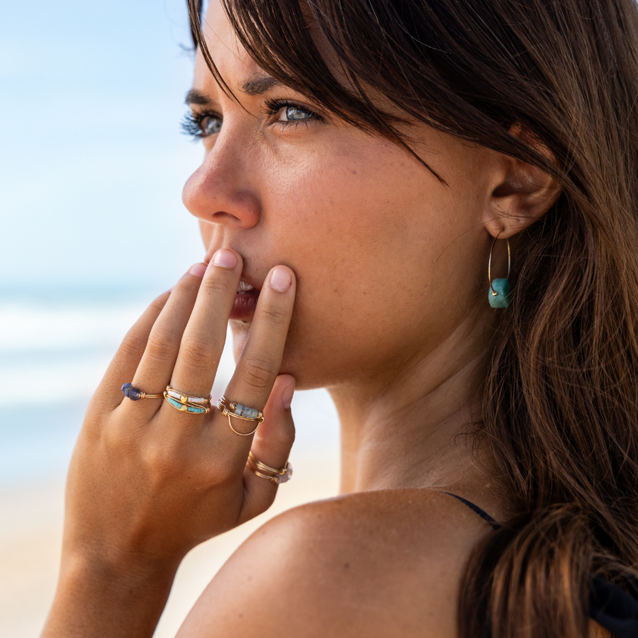 Gold & Amazonite Stone Hoop