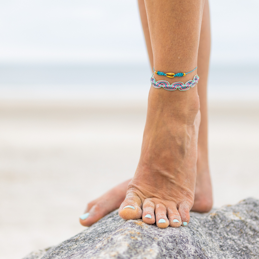 Teal & Gold Cowrie Shell Anklet