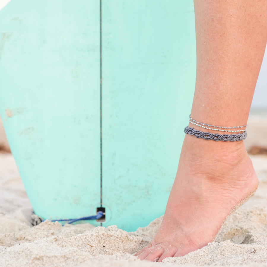 Grey Macrame Anklet on White