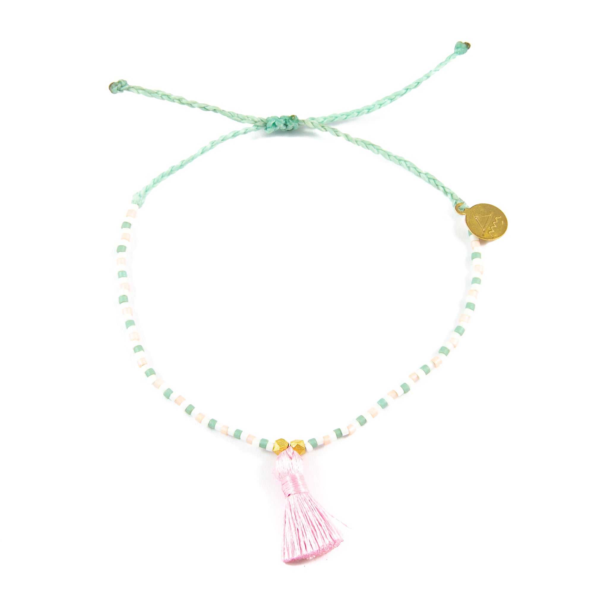 Pink Tassel Bead Anklet on White