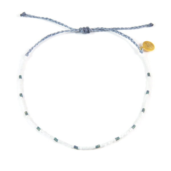 White with Blue Grey Dot Beaded Anklet - Nica Life