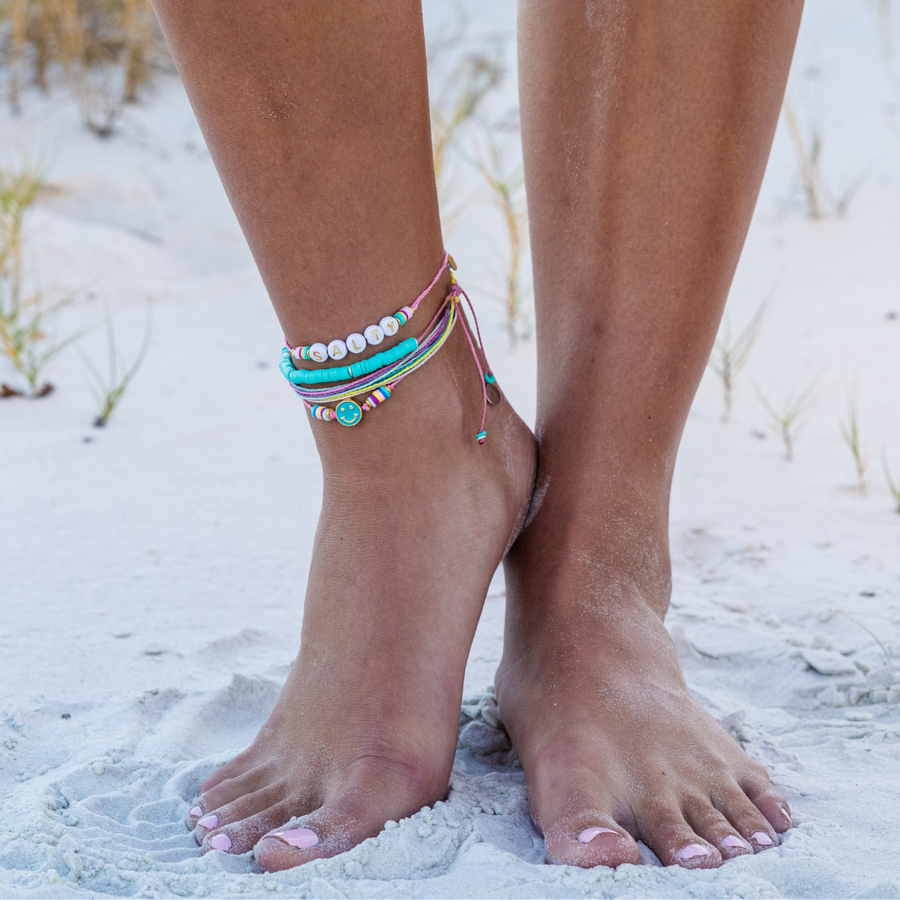 Colorful Smiley Face Anklet on White